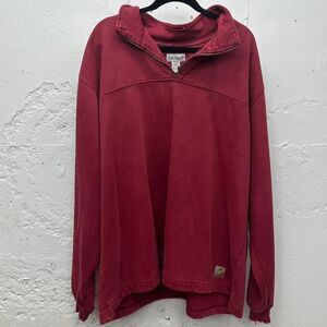 *Thrashed Distressed* Carhartt Red Maroon Quarter Zip Pullover Sweatshirt